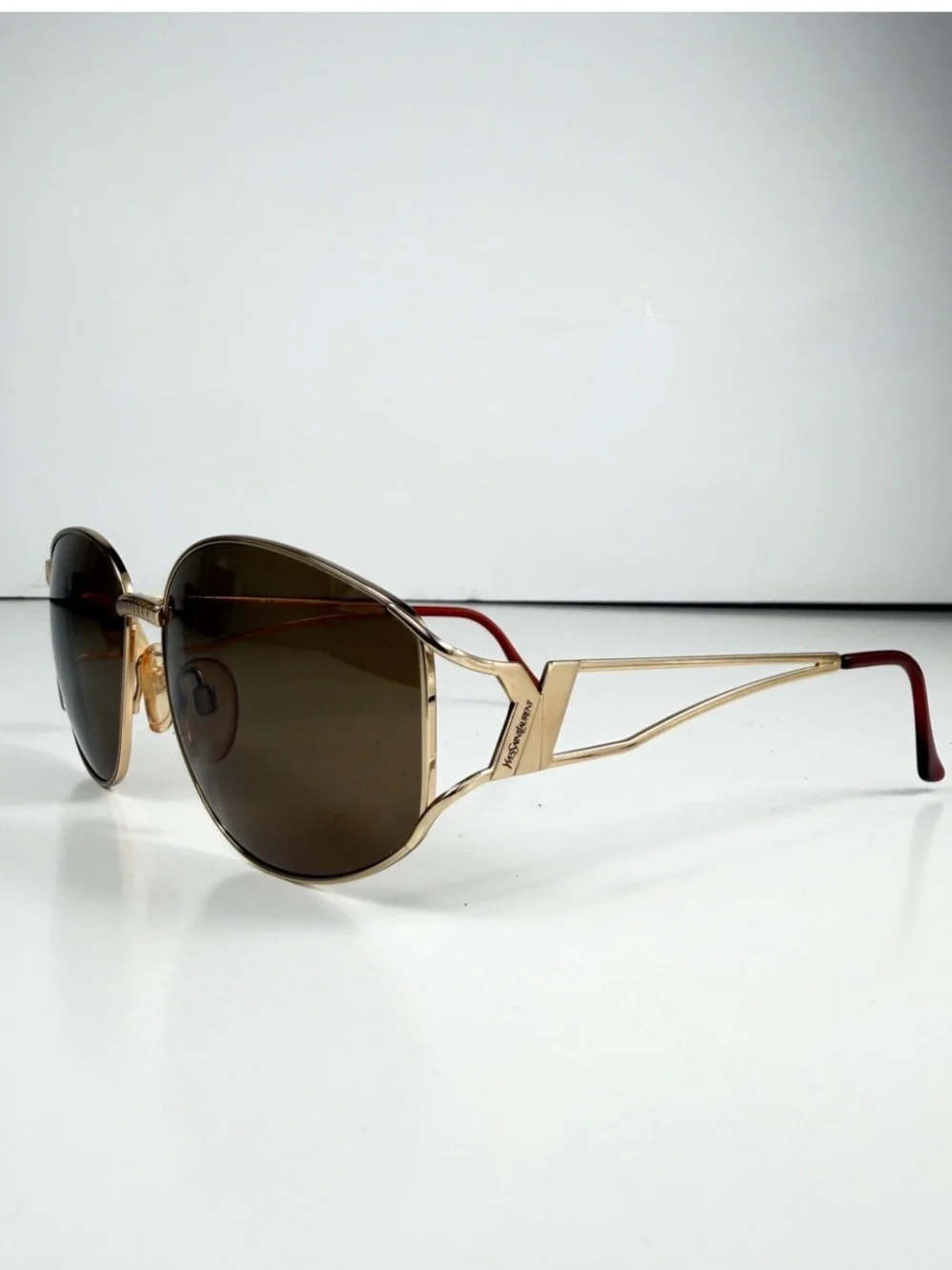 VTG Yves Saint Laurent 6029 Sunglasses Gold Open Frame YSL Deadstock Full Set